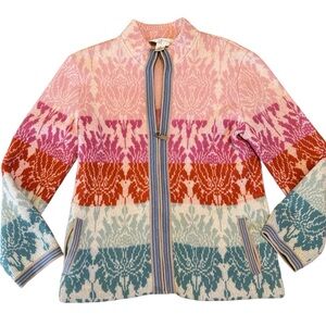 Vintage Doncaster 100% Wool Zip-Up Sweater Cardigan Jacket Colorblock Medium